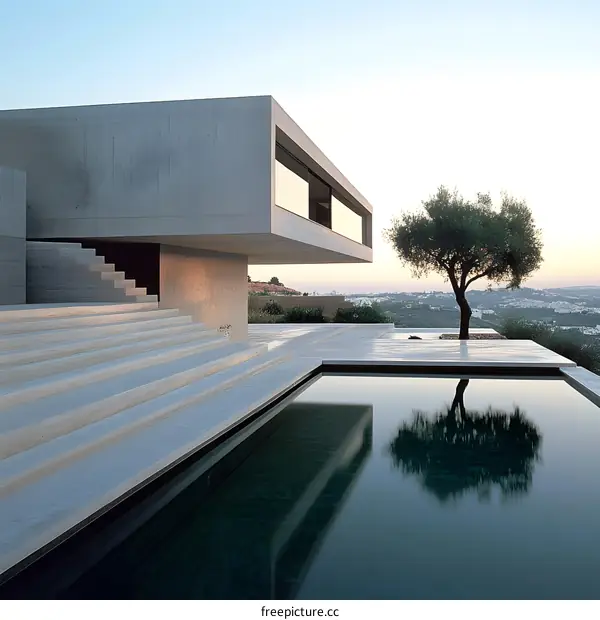 Modern Architecture Concrete House with Swimming Pool and View