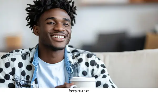 Happy African American Man Holding a Coffee Cup