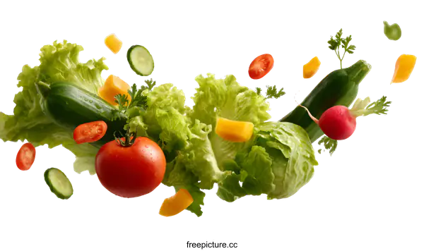 [Transparent Background PNG]Fresh Vegetable Salad in Motion