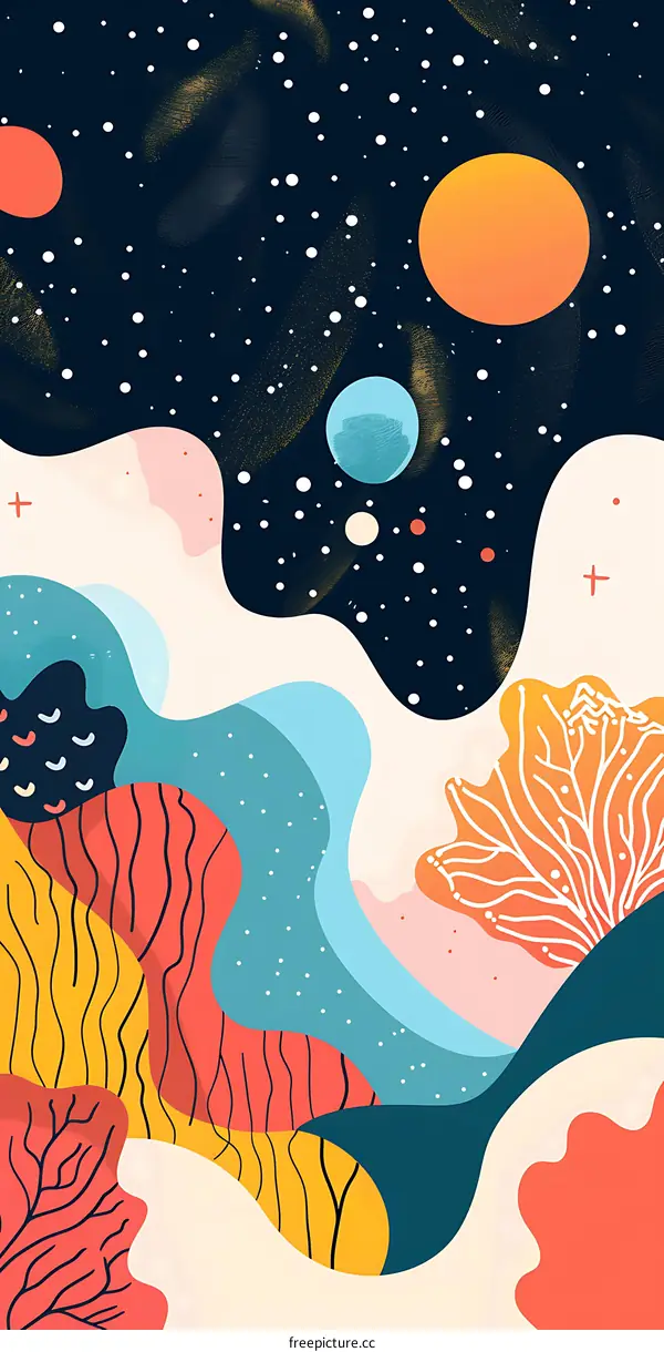 Abstract Space Art With Colorful Shapes and Planets