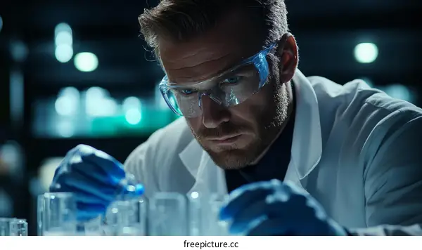 Focused Scientist in Laboratory Experiment