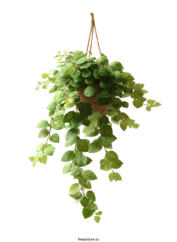 [Transparent Background PNG]Hanging Plant in Woven Basket