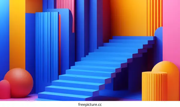 Abstract 3D Staircase With Colorful Geometric Shapes