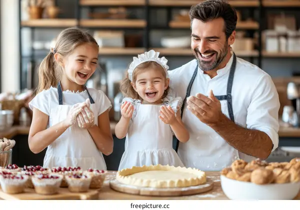 Happy Family Baking Together in Kitchen
