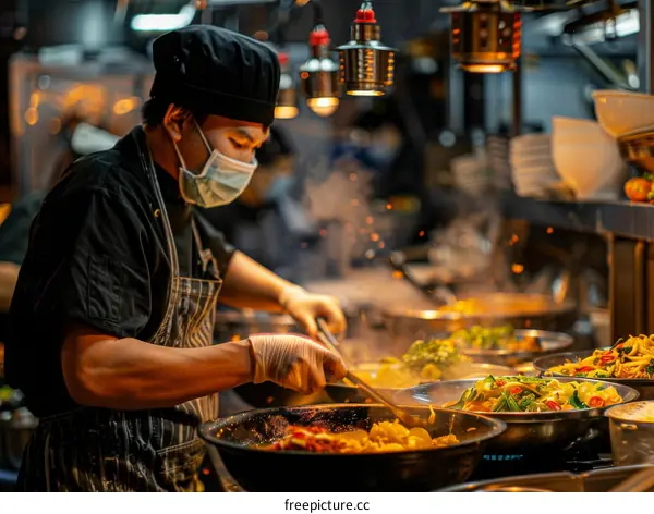 Stir-frying in a hot wok