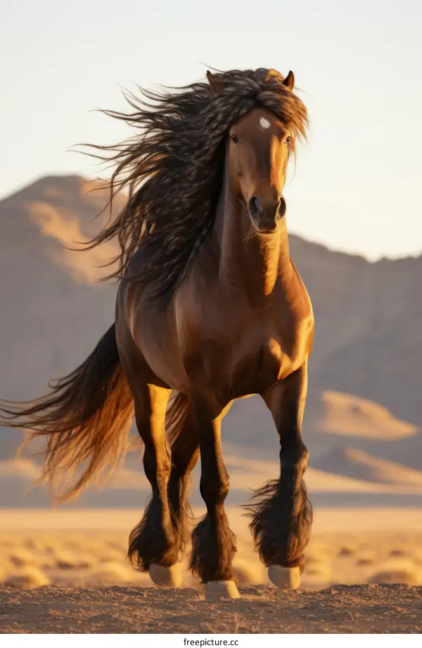 Wild Horse Running Free in the Desert at Sunset