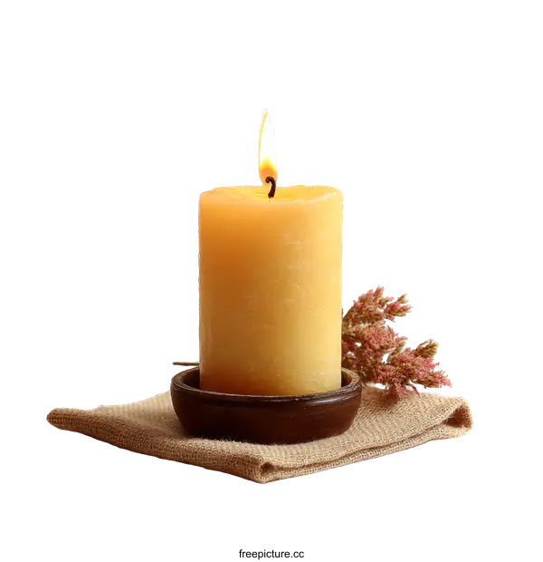 [Transparent Background PNG]Scented Candle on a Burlap Placemat