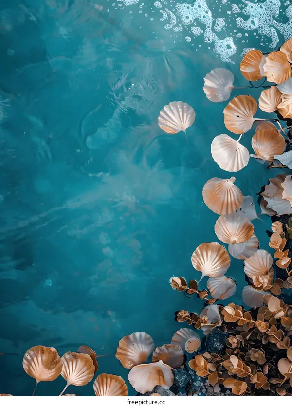 Brown Leaves Floating on Teal Water
