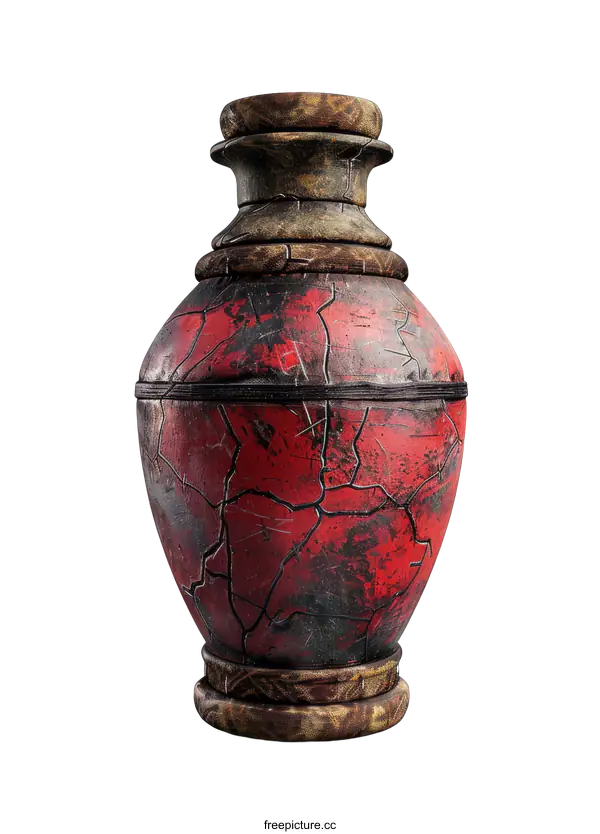 [Transparent Background PNG]Red and Black Decorative Vase on transparent background
