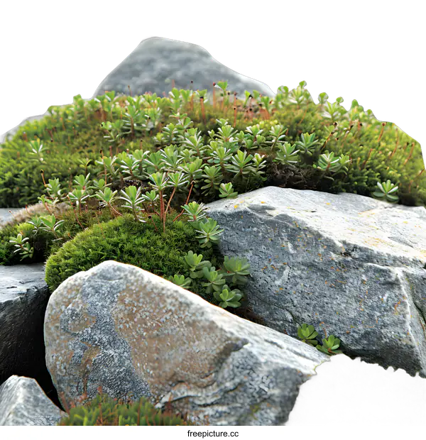 [Transparent Background PNG]Close Up of Green Moss Growing on Grey Rocks