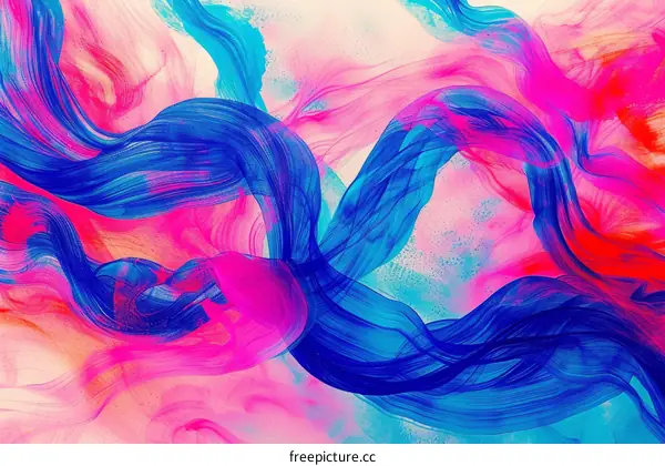 Colorful abstract painting with blue, pink and red colors