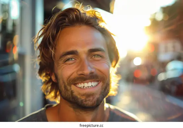 Handsome Man Smiling at Sunset