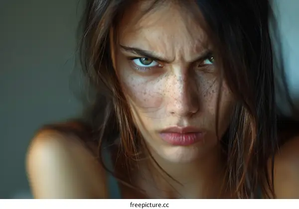 Close-up Portrait of a Woman with Intense Expression