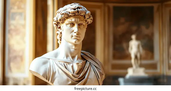 Marble Bust of a Man in a Museum