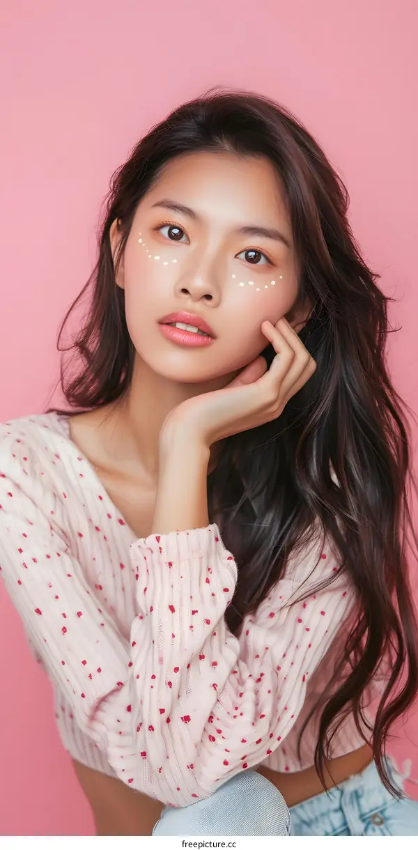 Portrait of a Young Asian Woman with White Dots on her Face