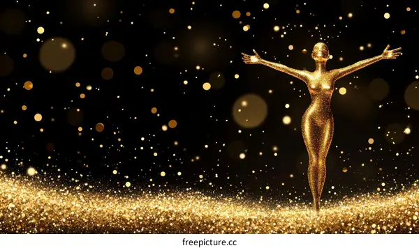 Golden Glitter Woman Figure on Black Background