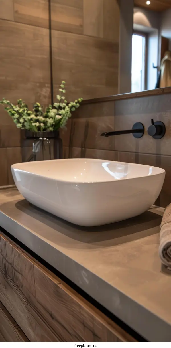 Modern Bathroom Sink with Wooden Countertop