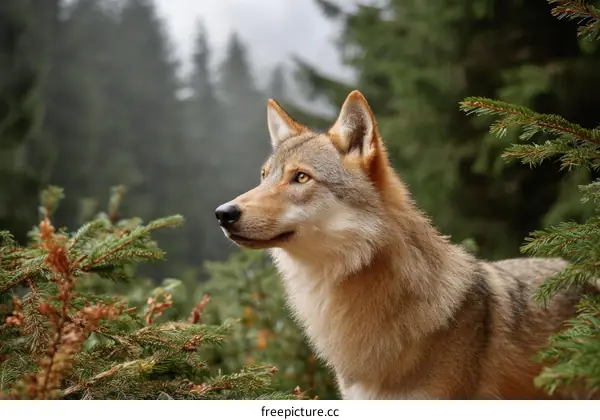 Majestic Wolf in Misty Forest