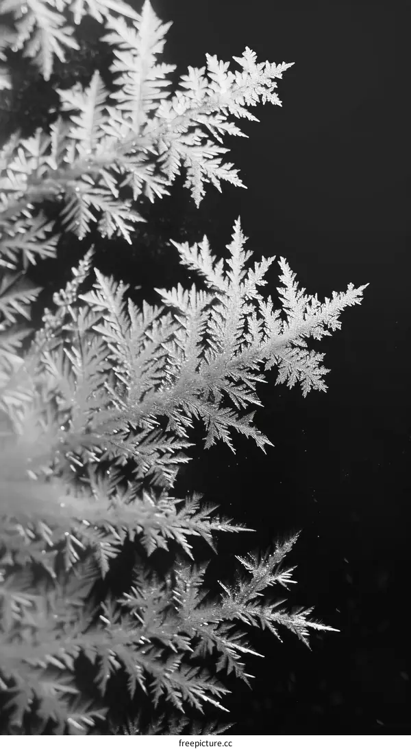 Black and white image of frost on a window
