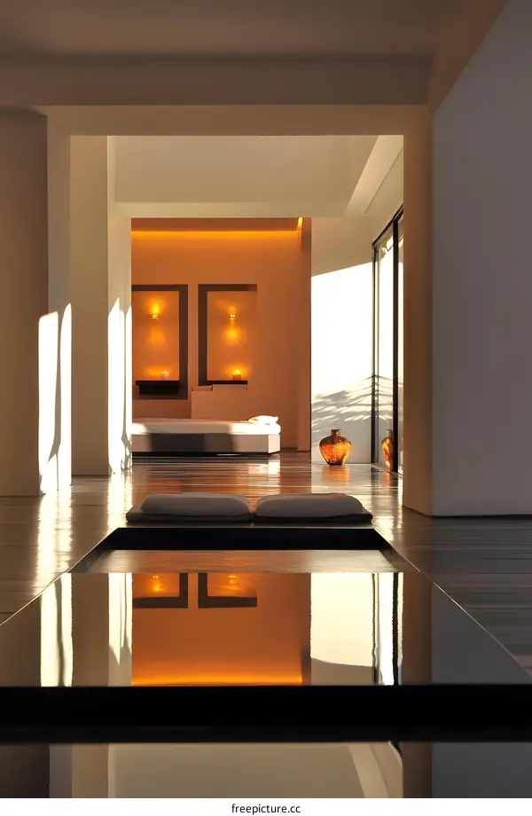 Modern Minimalist Interior Design With Black Frame and Water Feature