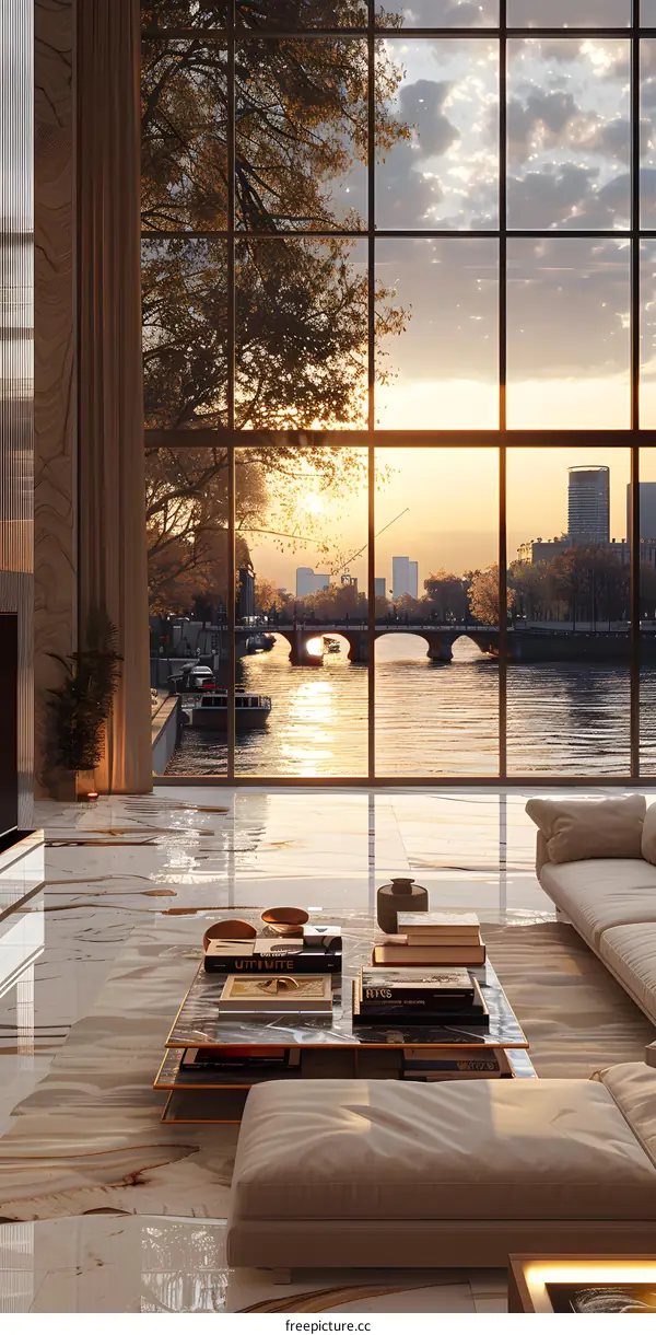 Luxury living room with river view