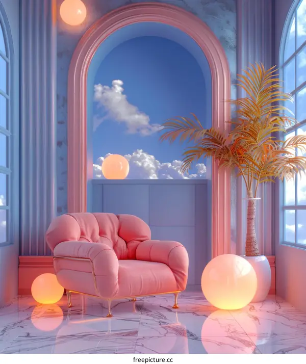 Pastel Pink Room with Sky View