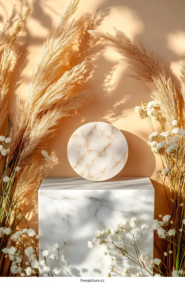 Bohemian Style Marble Display Stand with Dried Flowers