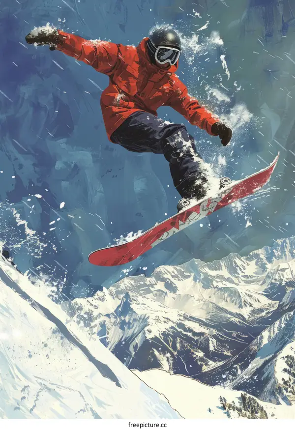 A snowboarder makes a jump on a snowy mountain.