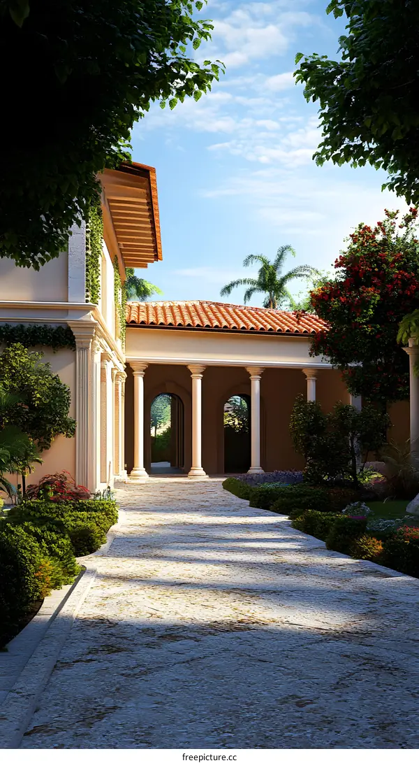 Pathway Leading to a Mediterranean Villa