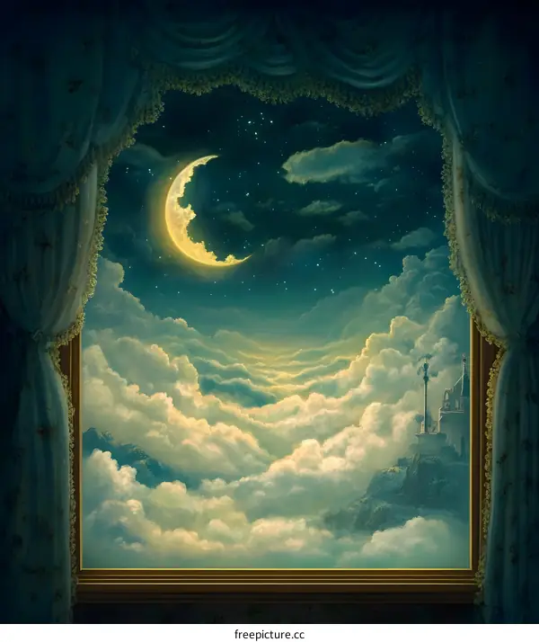 Fantasy Night Sky Through Window View