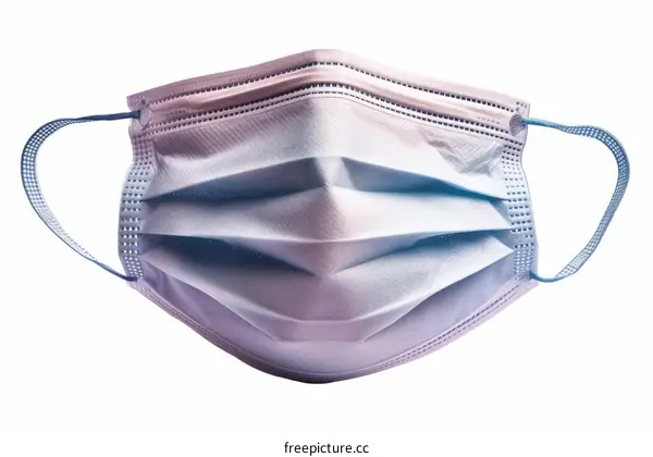 A light blue and purple medical face mask