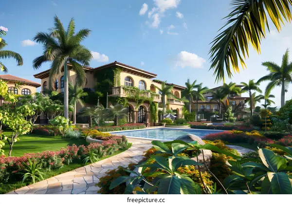 Tropical Villa with Swimming Pool and Lush Gardens