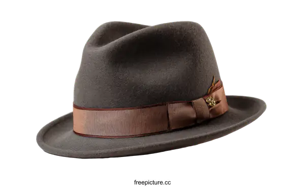 [Transparent Background PNG]Classic Grey Fedora Hat with Brown Trim