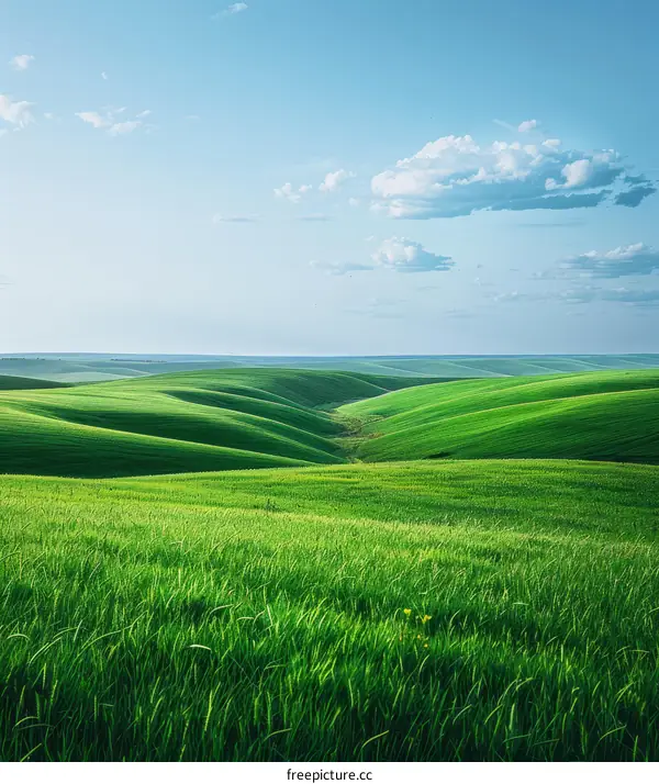 Green Rolling Hills and Blue Sky with Clouds