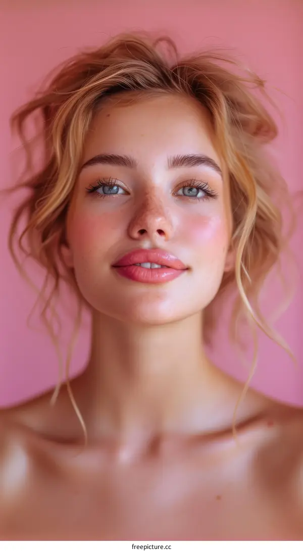 Portrait of a beautiful blonde woman with blue eyes