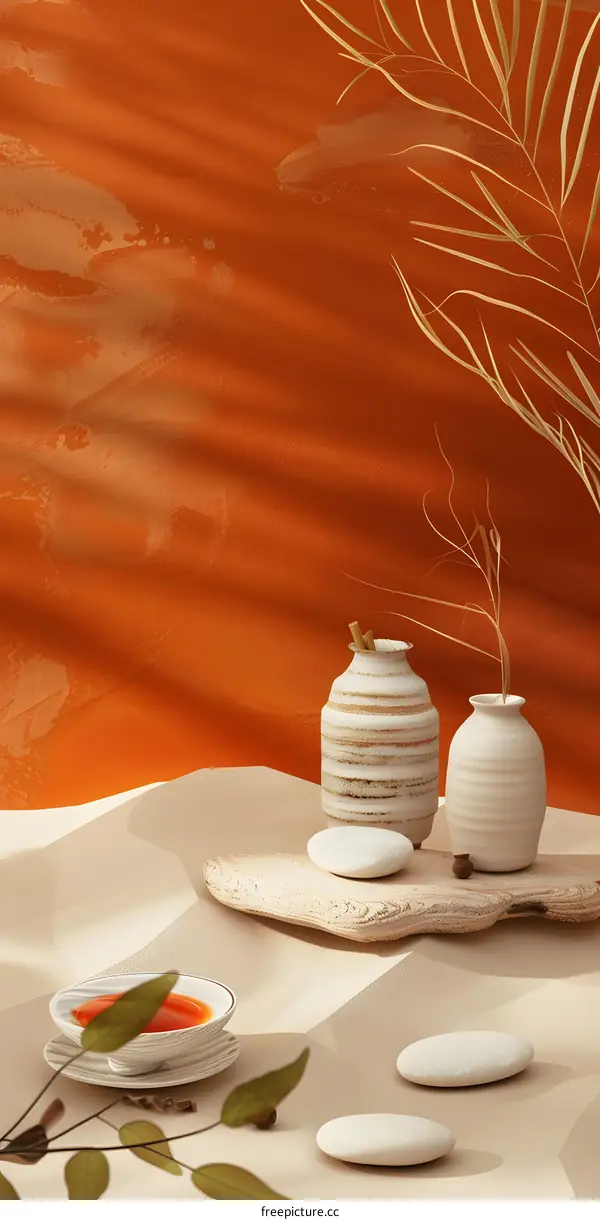 Minimalist Still Life with Vases and Teacup on Sandy Background