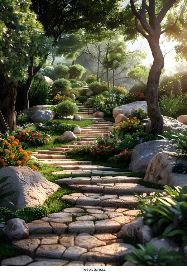 Stone path in fantasy forest