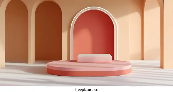 Minimalist Archway 3D Render with Pink Podium