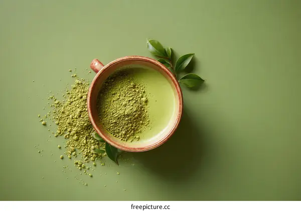 Matcha Powder and Green Tea in a Cup