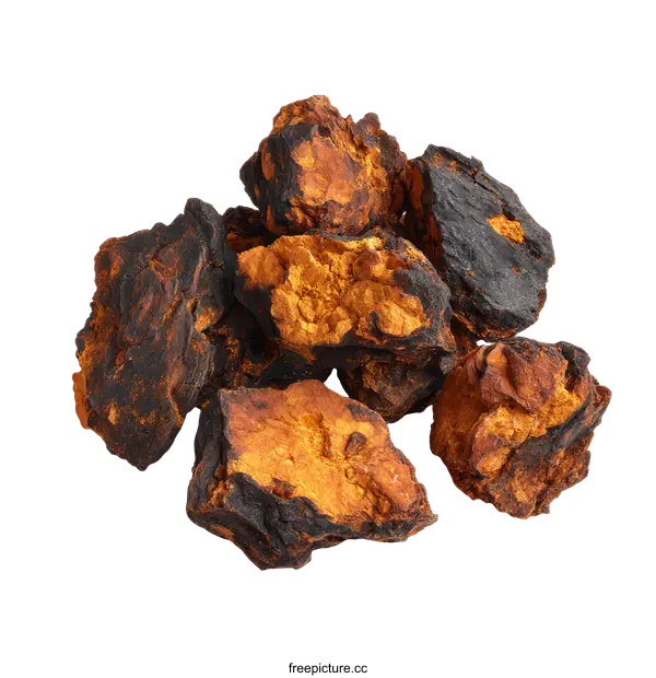 [Transparent Background PNG]Dried Chaga Mushroom Pile on White Background