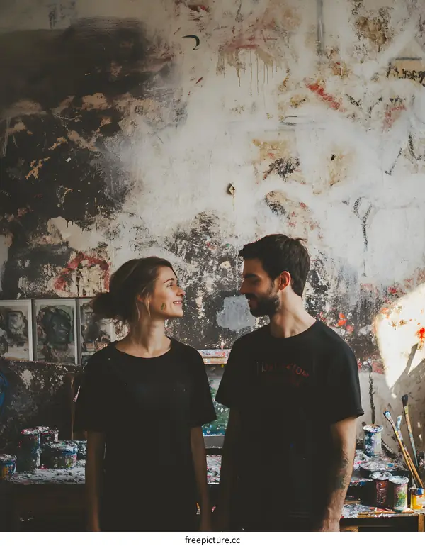 Couple in Love in an Art Studio