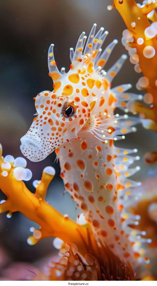 Orange and white spotted seahorse