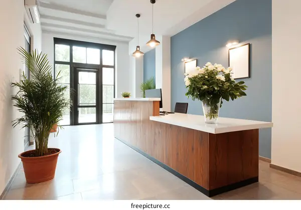 Modern Office Reception Area with Plants