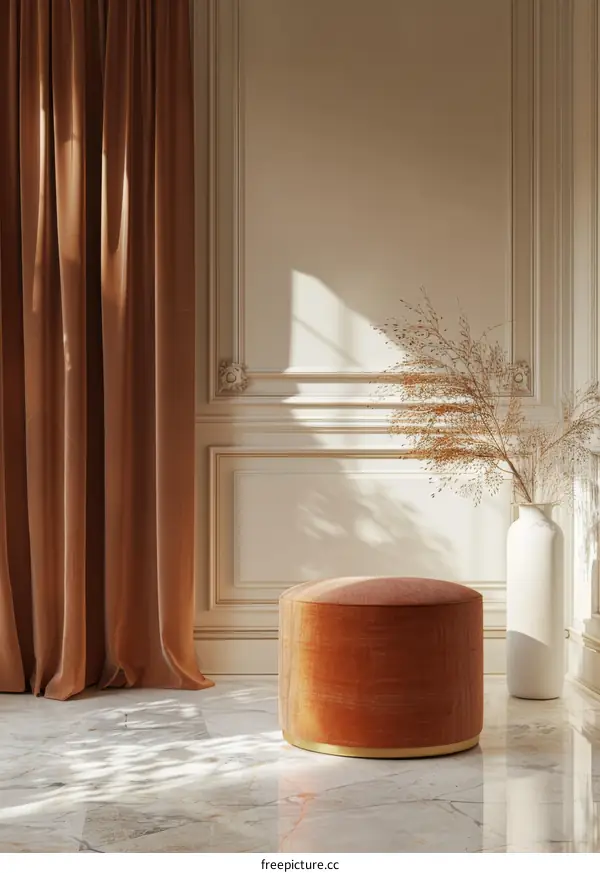 Elegant Interior Design with Terracotta Pouf
