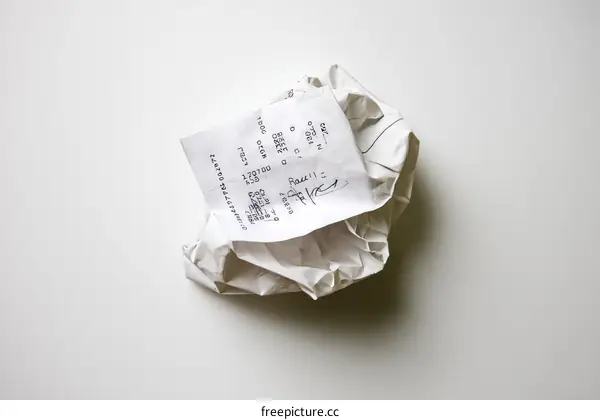 Crumpled Receipt on White Background
