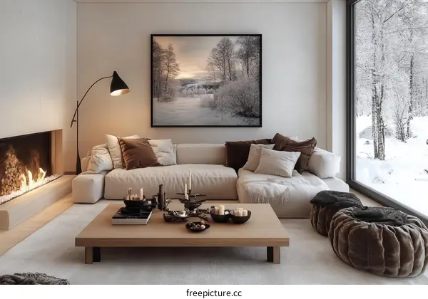 Modern Scandinavian Living Room with Fireplace