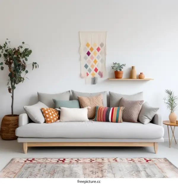 Bohemian Living Room with Colorful Textiles and Plants