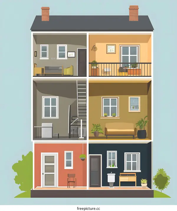 Cross Section Interior House Design Illustration