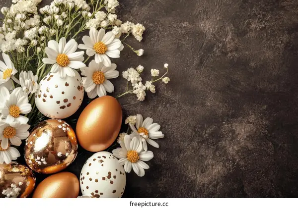 Easter Eggs Decorated with Flowers and Background