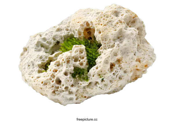 [Transparent Background PNG]White Porous Rock with Green Moss